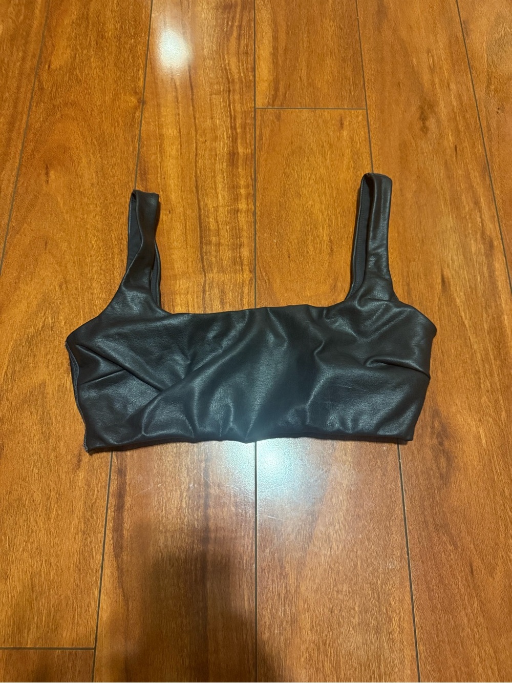 SKIMS Black Faux Leather Square Neck Crop Top